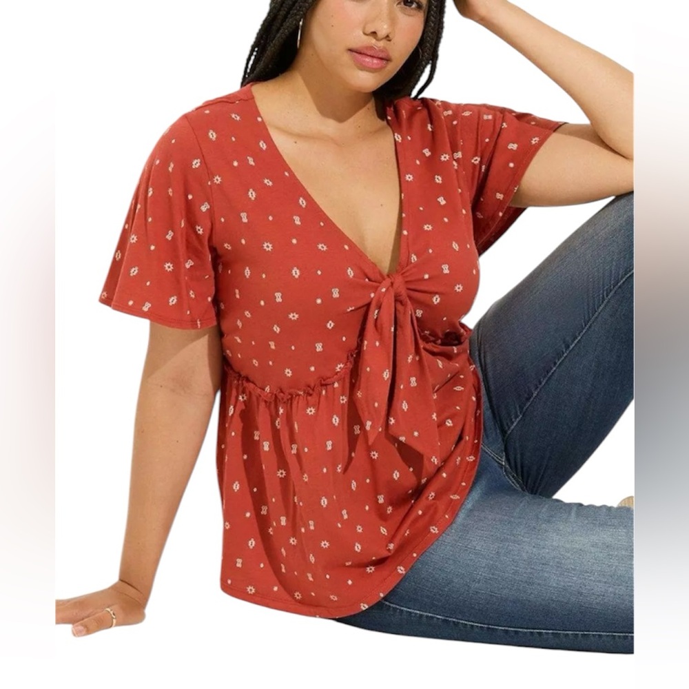 Torrid Vintage Cotton Jersey V-Neck Relaxed Tie Front Top 5X NWT NEW